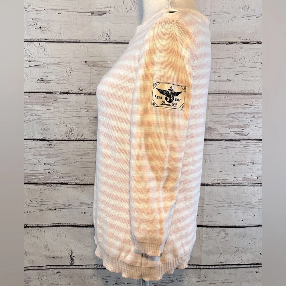 LAUREN JEANS COMPANY (Ralph Lauren) Sweater Vintage Boatneck Pink/White Stripe-M - Picture 2 of 3